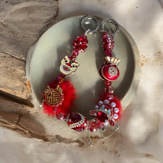 Chinese Red Glam Keychain Wristlet