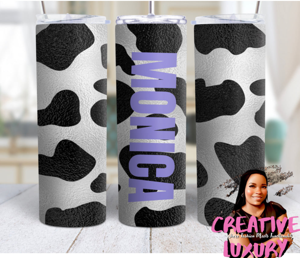 Vaso delgado de 20 oz con estampado de vaca personalizado