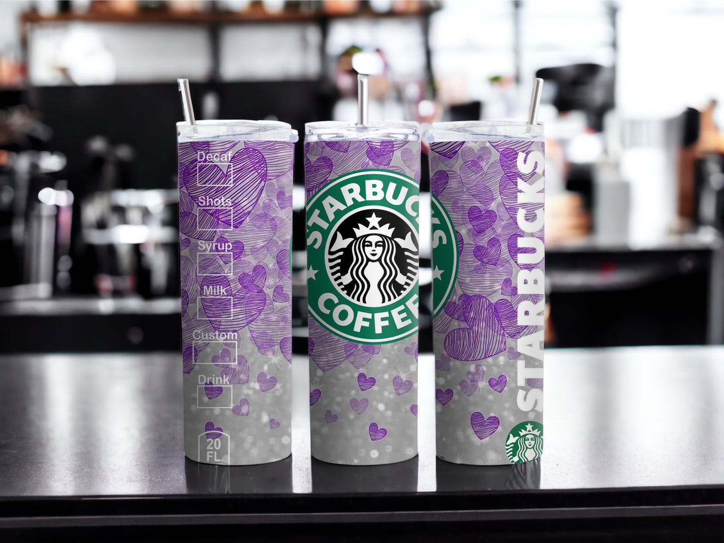 Vaso delgado morado inspirado en Starbucks