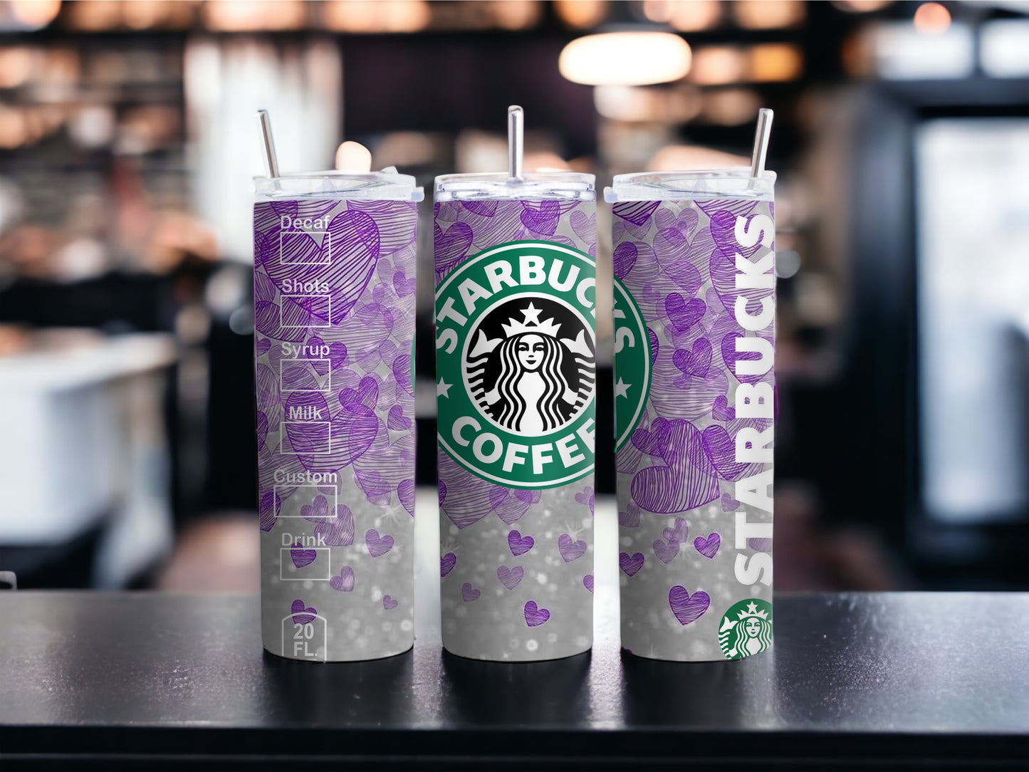 Vaso delgado morado inspirado en Starbucks