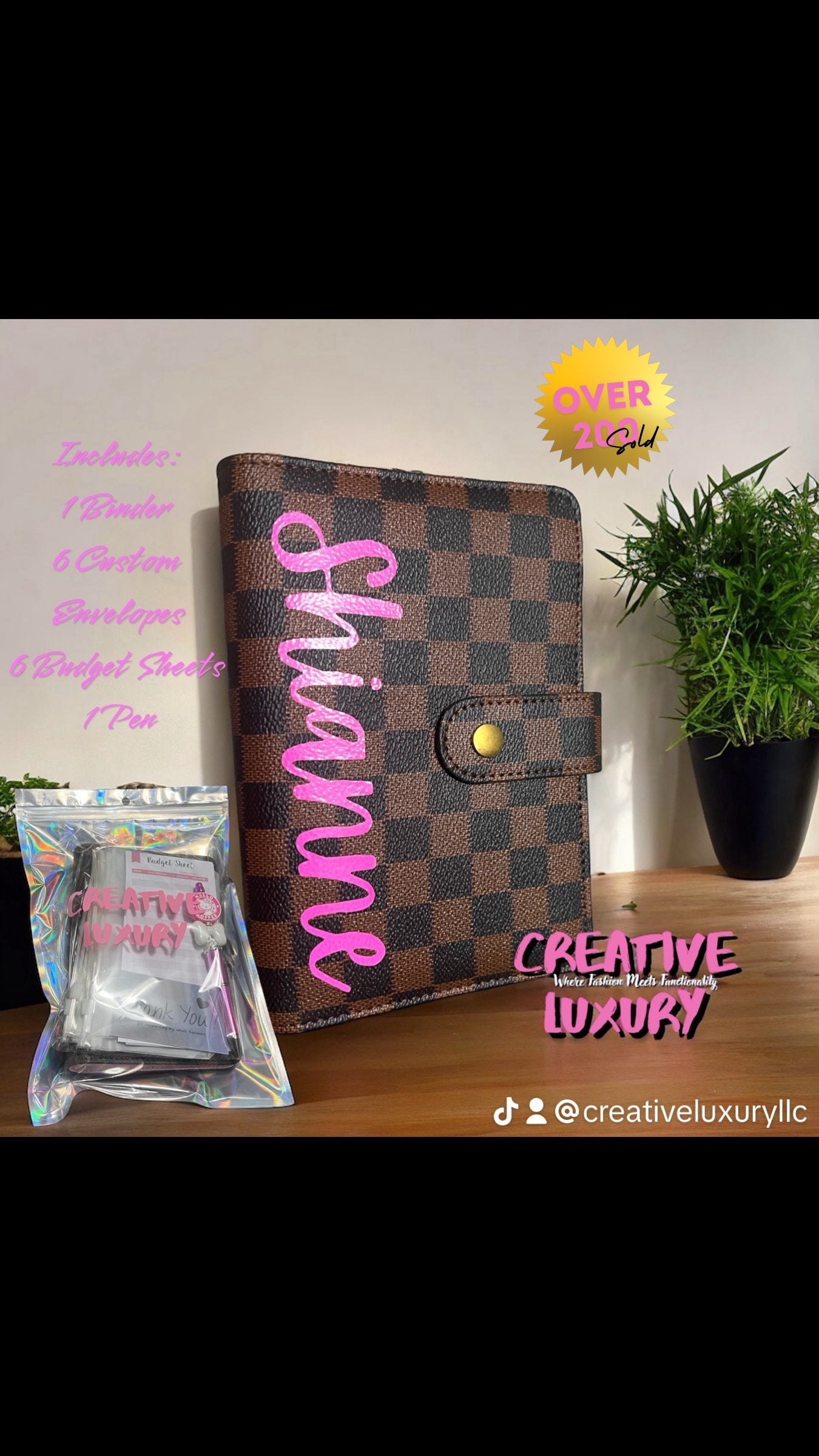 Luxury Checkered A6 Cash Stuffing System | Customizable Binder with 6 Budget Sheets & 6 Custom Cash Envelopes