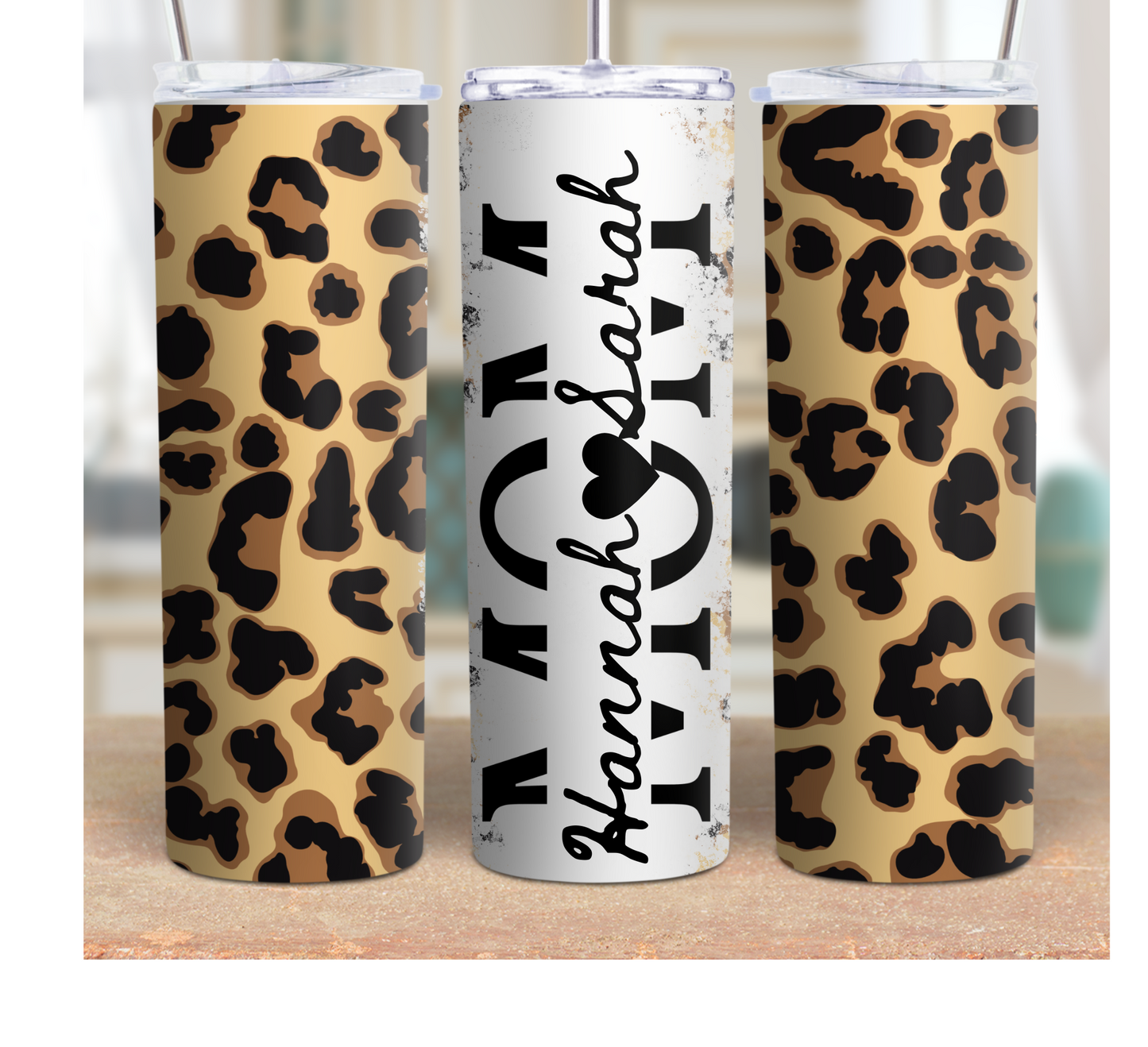 Personalized Leopard Print, Mom Tumbler, Tumbler for Mama, 20 oz, Skinny Tumbler