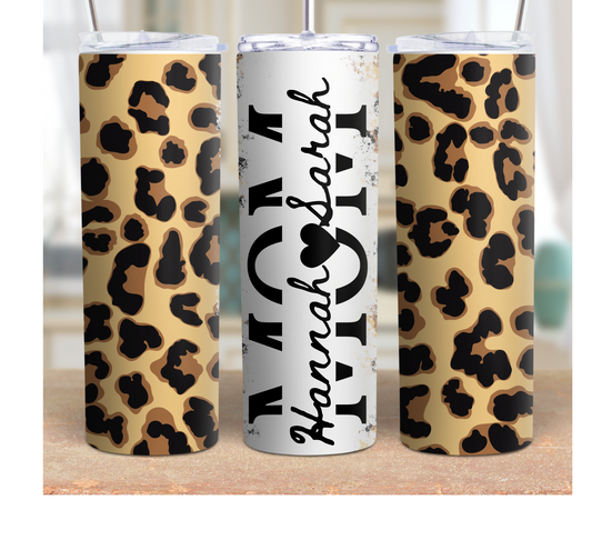 Personalized Leopard Print, Mom Tumbler, Tumbler for Mama, 20 oz, Skinny Tumbler
