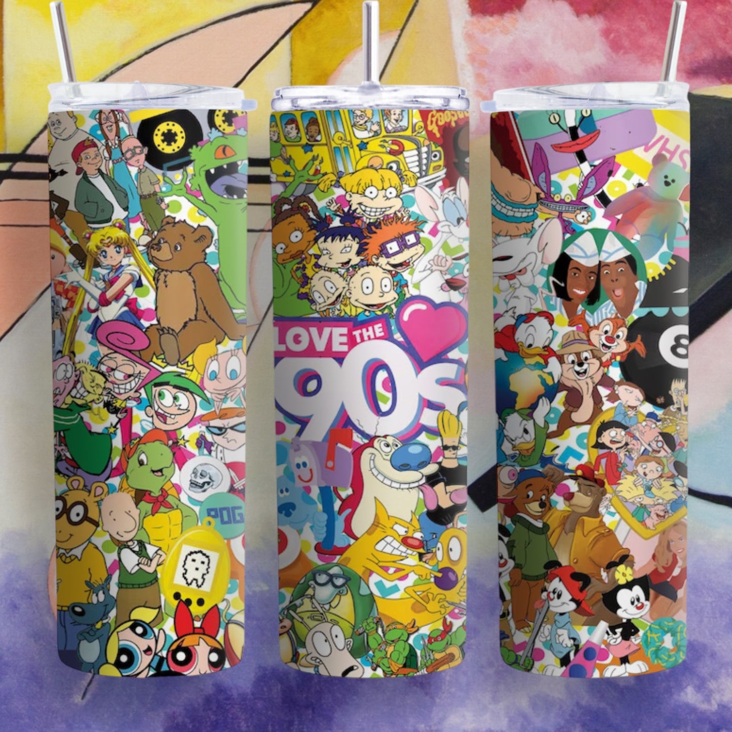 Vaso estrecho con temática nostálgica de los años 90