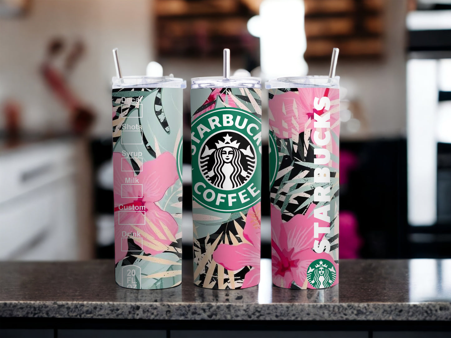Floral Starbucks Inspired Skinny Tumbler