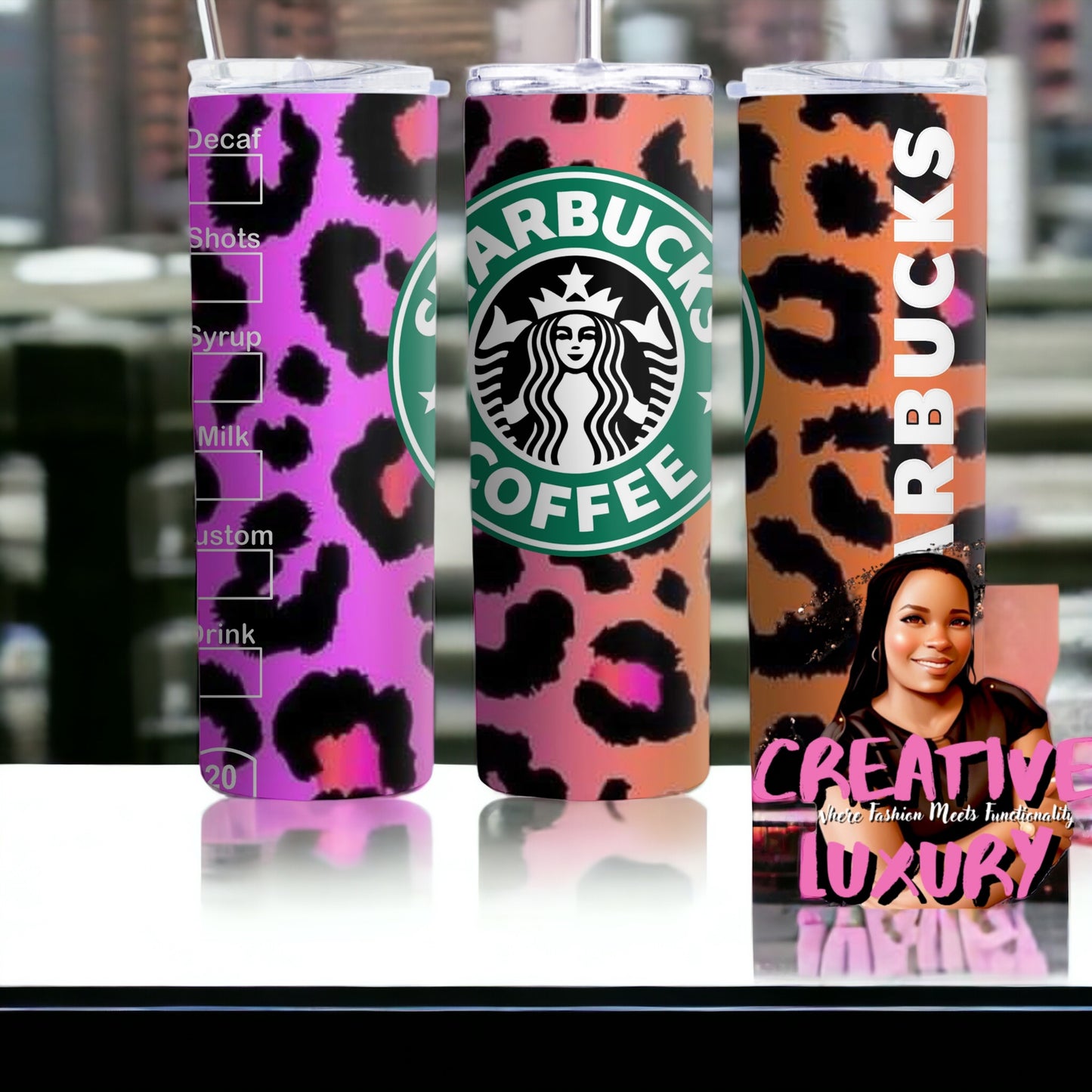 Vaso delgado de 20 oz con diseño de leopardo