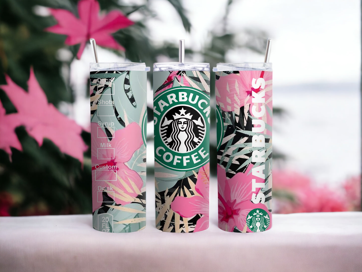 Floral Starbucks Inspired Skinny Tumbler