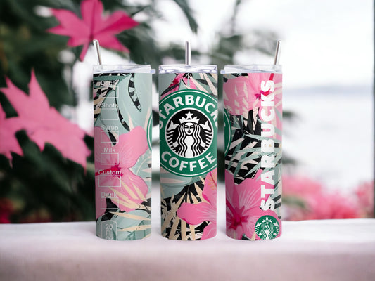 Vaso estrecho con diseño floral inspirado en Starbucks