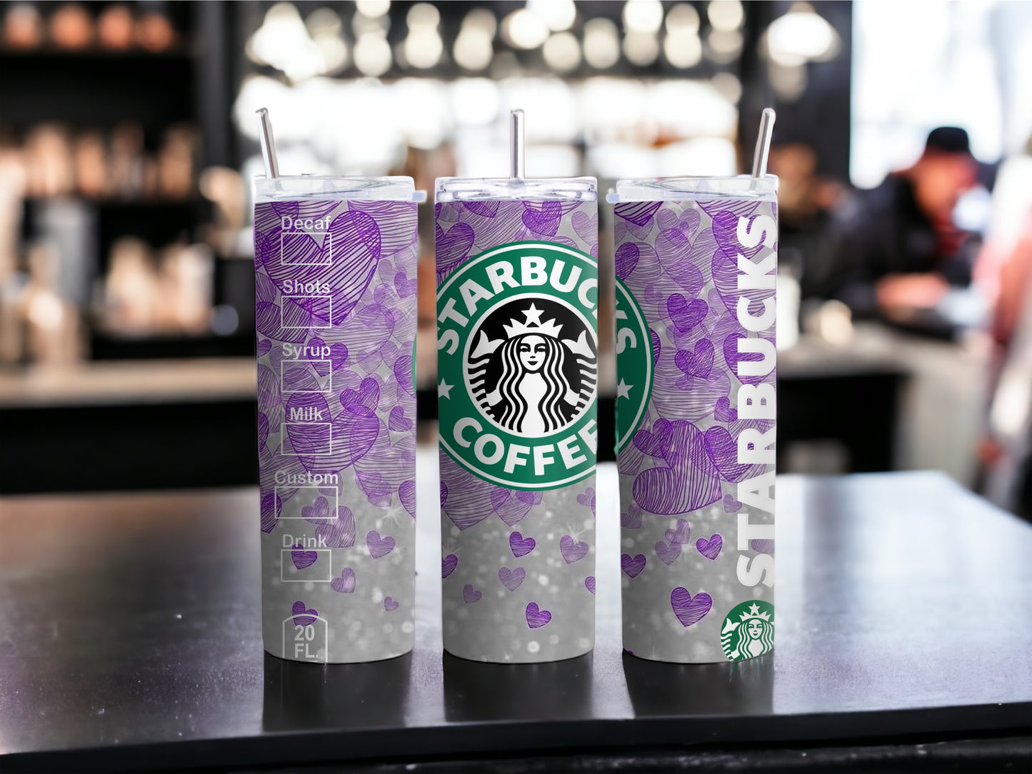 Vaso delgado morado inspirado en Starbucks