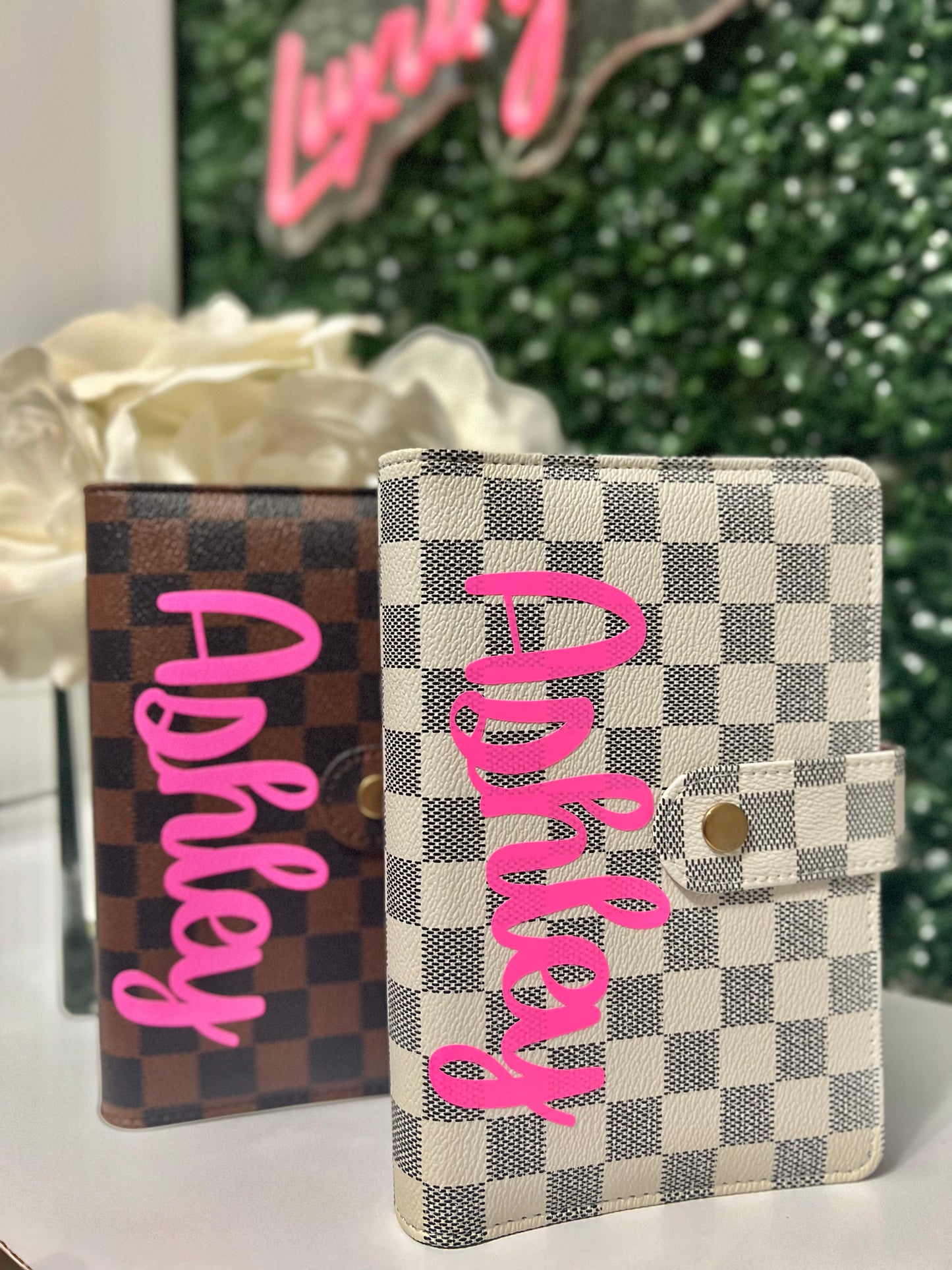 Luxury Checkered A6 Cash Stuffing System | Customizable Binder with 6 Budget Sheets & 6 Custom Cash Envelopes