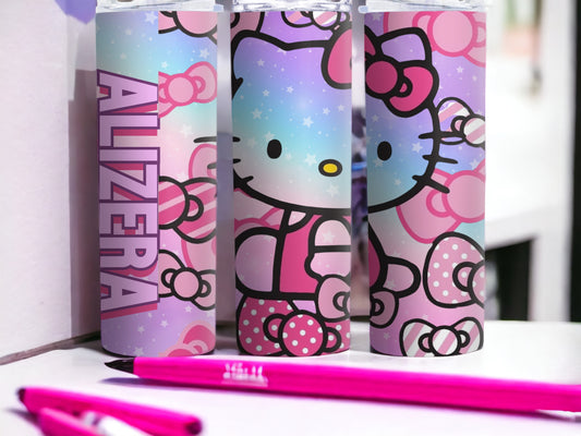 Vaso delgado personalizable de 20 oz inspirado en Hello Kitty