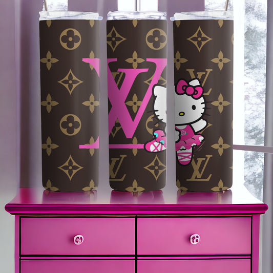 Hello Kitty Designer Inspired, Luxury Tumbler, Tumbler 20oz Skinny, Skinny Tumbler 20oz ,Logo Tumbler, Fashion Brand Logo, Tumbler