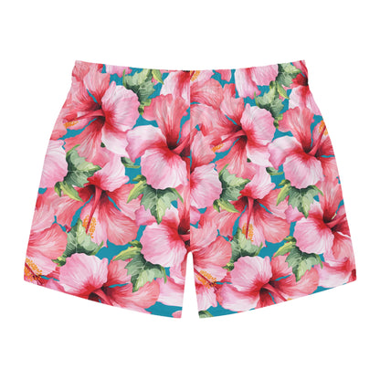 Mens Pink Hibiscus Swimming Trunks