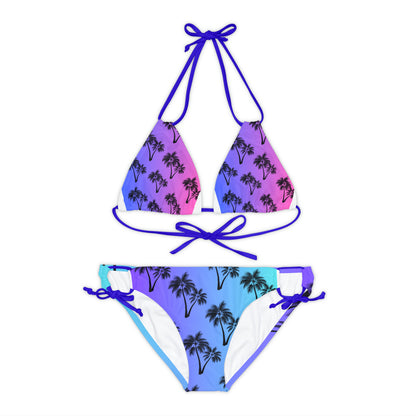 Conjunto de bikini con tiras y diseño de palmeras para él y para ella