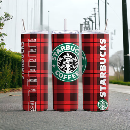 Red Plaid Starbucks INSPIRED Skinny Tumbler