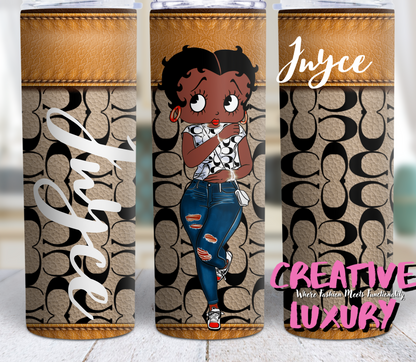 Vaso personalizado Betty Boop de 20 oz, vaso delgado de 20 oz, vaso delgado de 20 oz, vaso con logotipo, logotipo de marca de moda, vaso