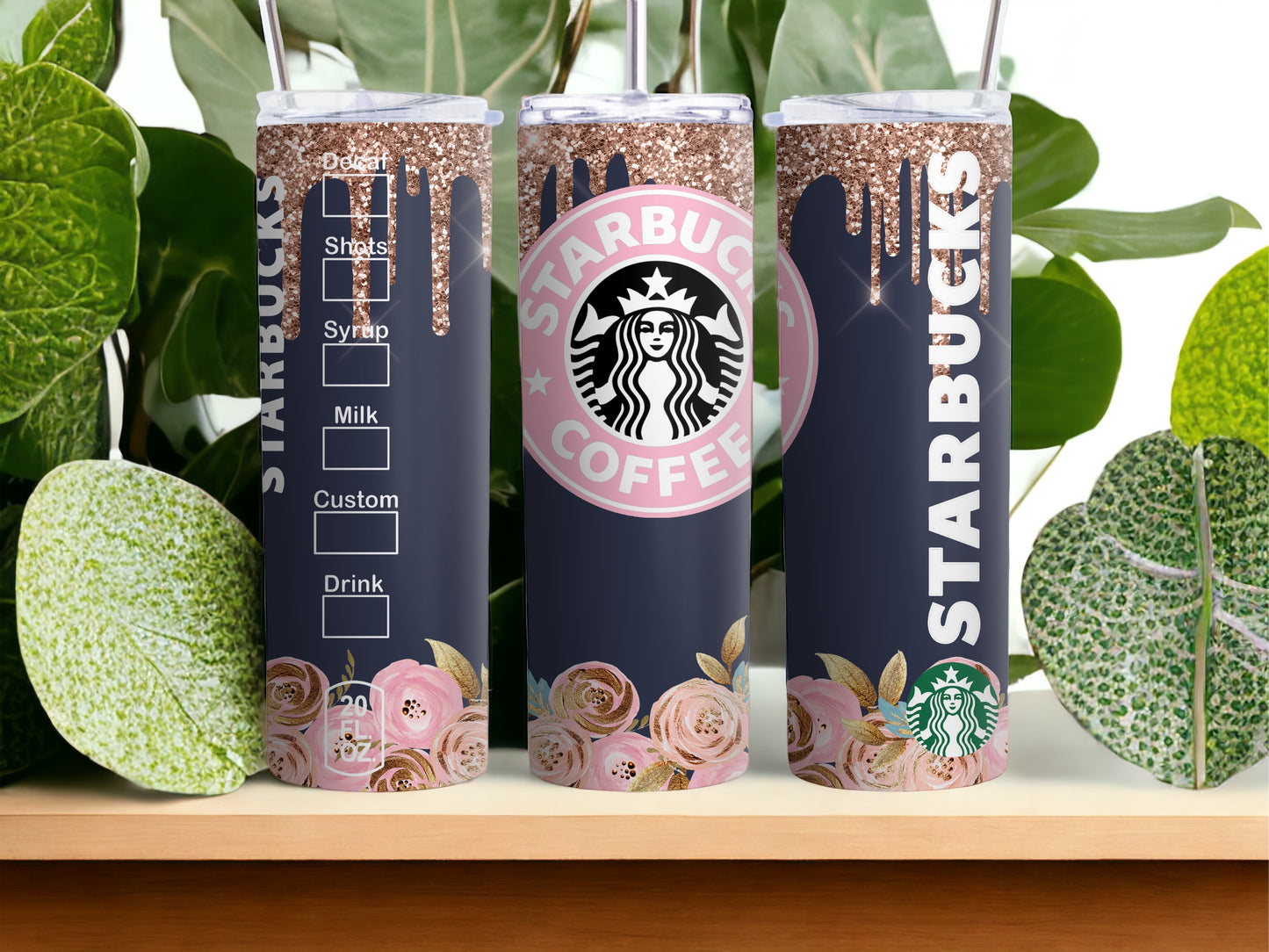 Starbucks Inspired Pink & Blue Floral Tumbler