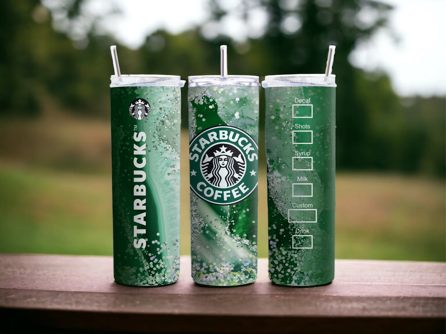 Green Starbucks Inspired 20 Oz Skinny Tumbler