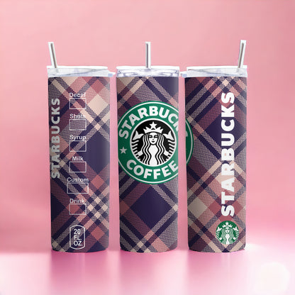 RosePink Plaid Starbucks INSPIRED Skinny Tumbler