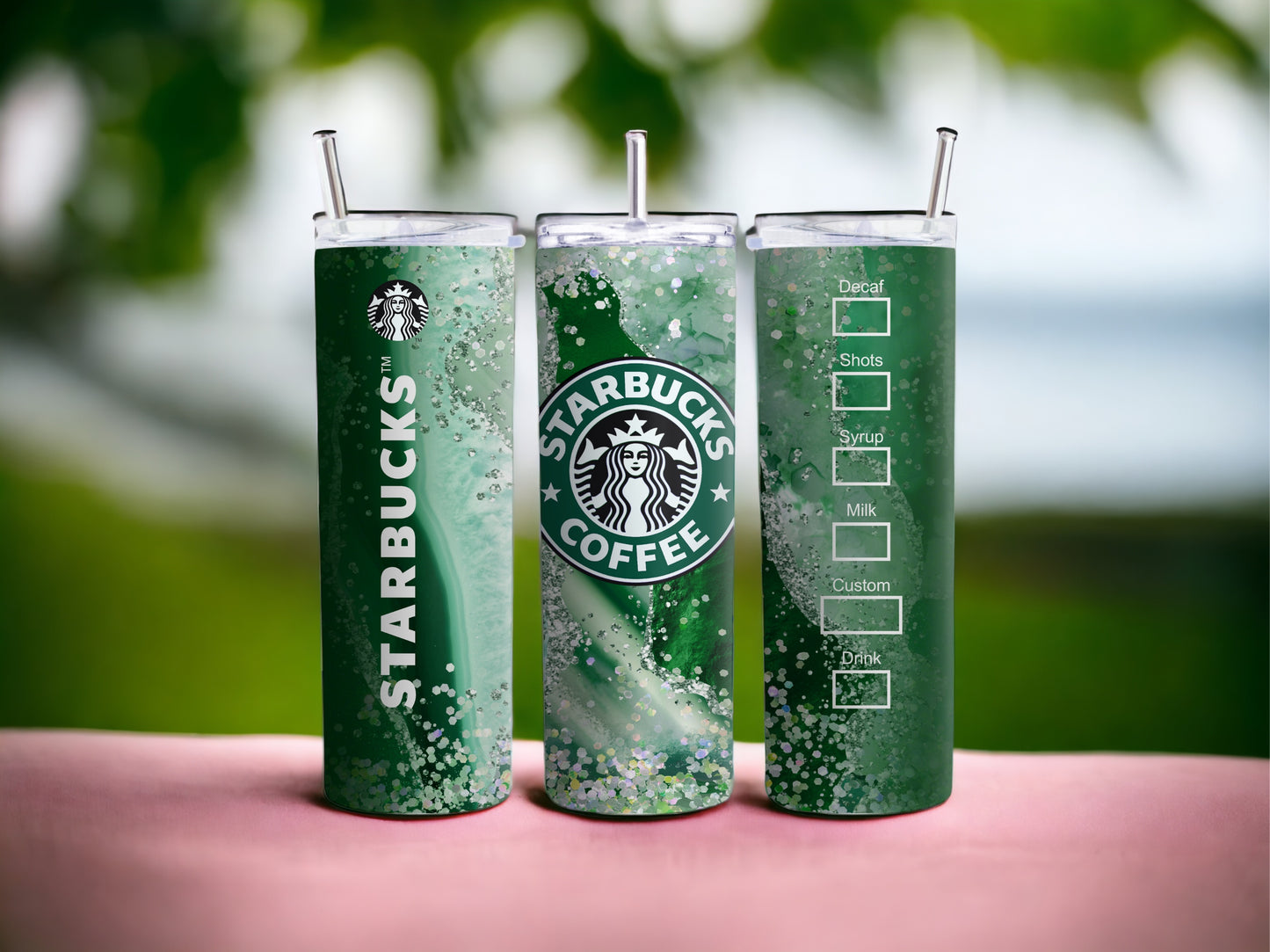 Green Starbucks Inspired 20 Oz Skinny Tumbler