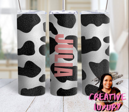 Vaso delgado de 20 oz con estampado de vaca personalizado