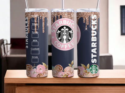 Starbucks Inspired Pink & Blue Floral Tumbler