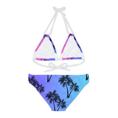 Conjunto de bikini con tiras y diseño de palmeras para él y para ella