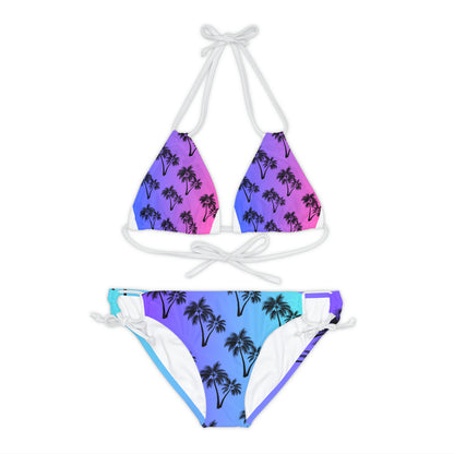 Conjunto de bikini con tiras y diseño de palmeras para él y para ella