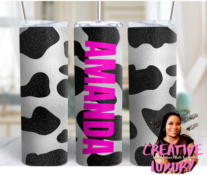 Vaso delgado de 20 oz con estampado de vaca personalizado