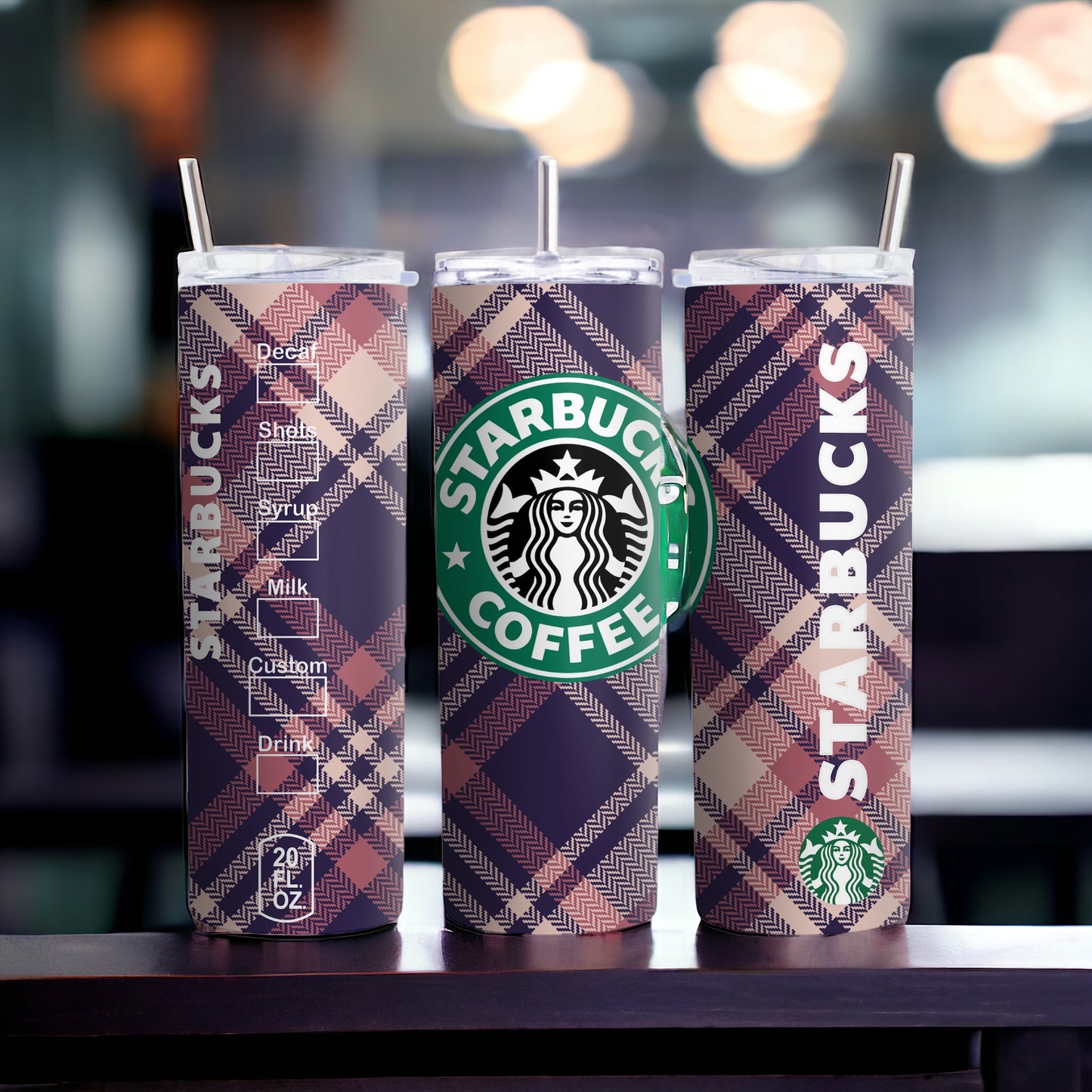 RosePink Plaid Starbucks INSPIRED Skinny Tumbler