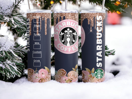 Starbucks Inspired Pink & Blue Floral Tumbler