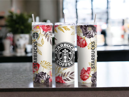 Vaso delgado de 20 oz con diseño floral de Starbucks