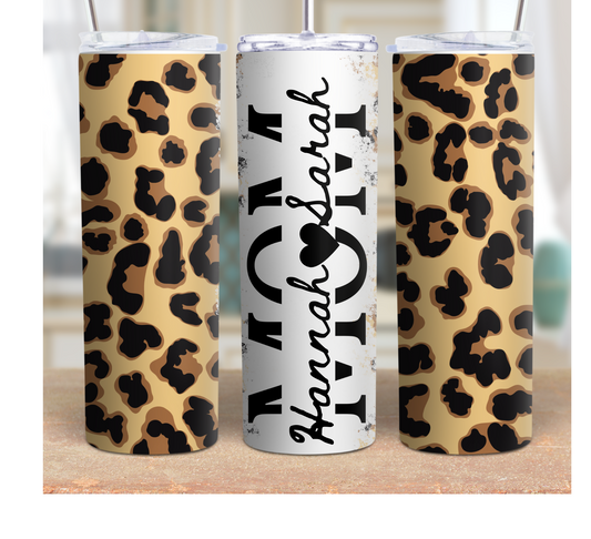 Vaso personalizado con estampado de leopardo para mamá, vaso para mamá, 20 oz, vaso delgado