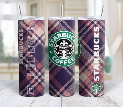 RosePink Plaid Starbucks INSPIRED Skinny Tumbler