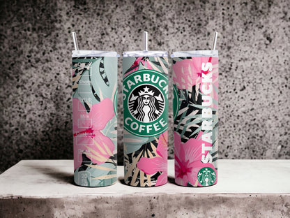 Vaso estrecho con diseño floral inspirado en Starbucks