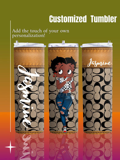 Vaso personalizado Betty Boop de 20 oz, vaso delgado de 20 oz, vaso delgado de 20 oz, vaso con logotipo, logotipo de marca de moda, vaso