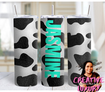 Vaso delgado de 20 oz con estampado de vaca personalizado