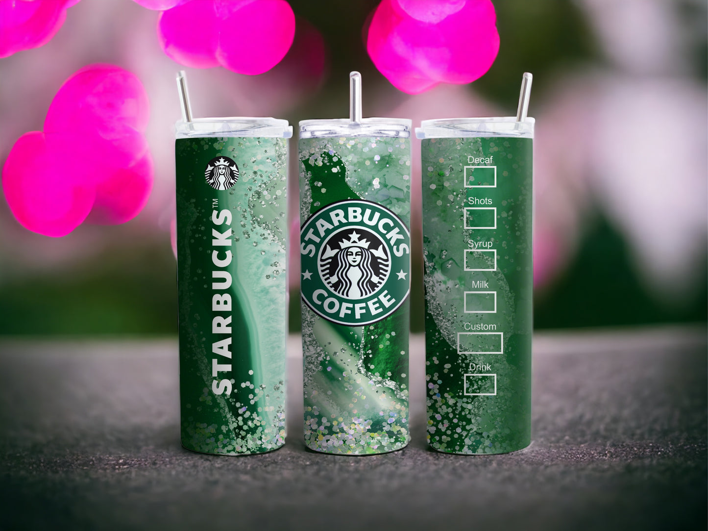 Green Starbucks Inspired 20 Oz Skinny Tumbler