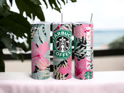 Vaso estrecho con diseño floral inspirado en Starbucks