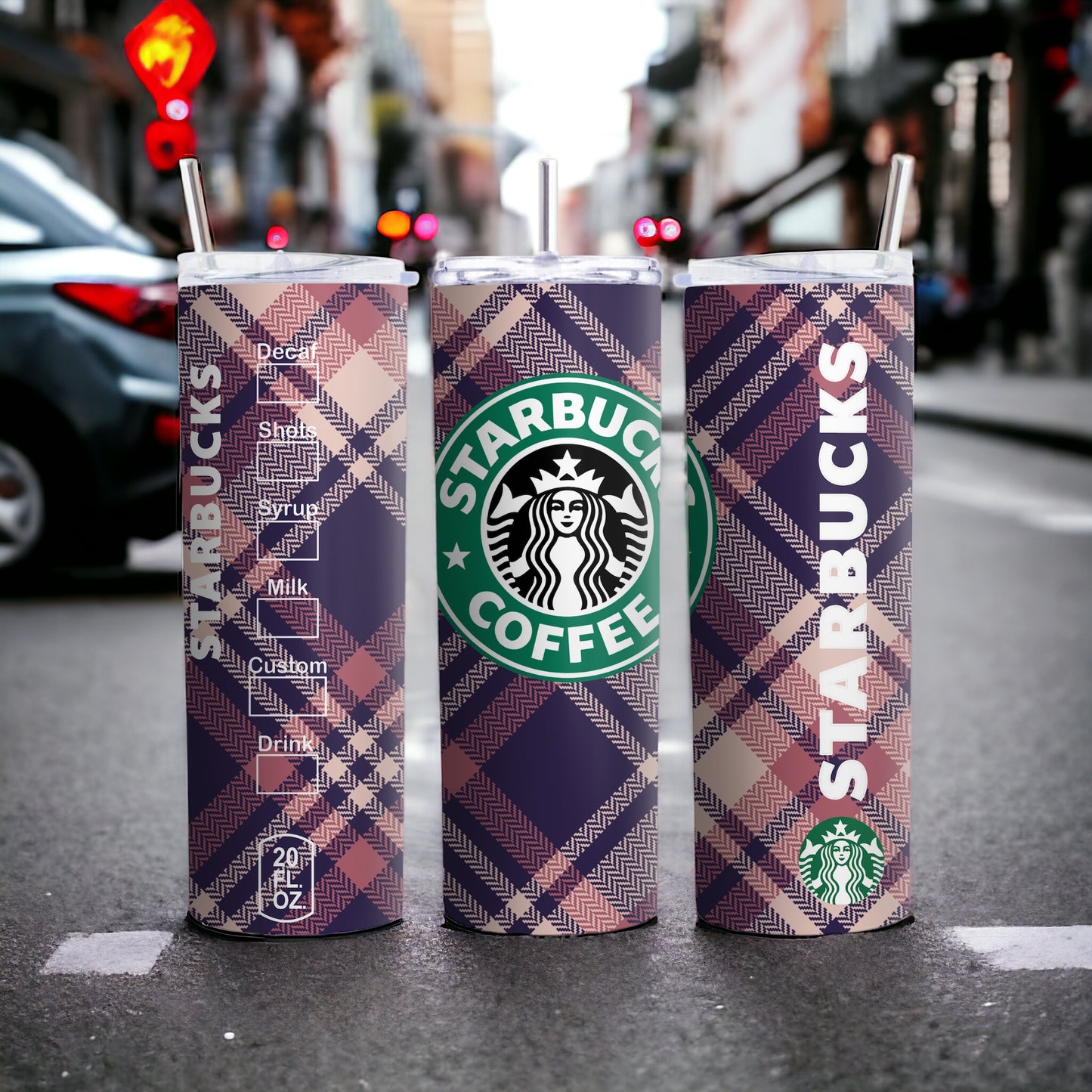 RosePink Plaid Starbucks INSPIRED Skinny Tumbler