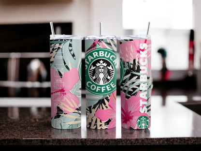 Vaso estrecho con diseño floral inspirado en Starbucks