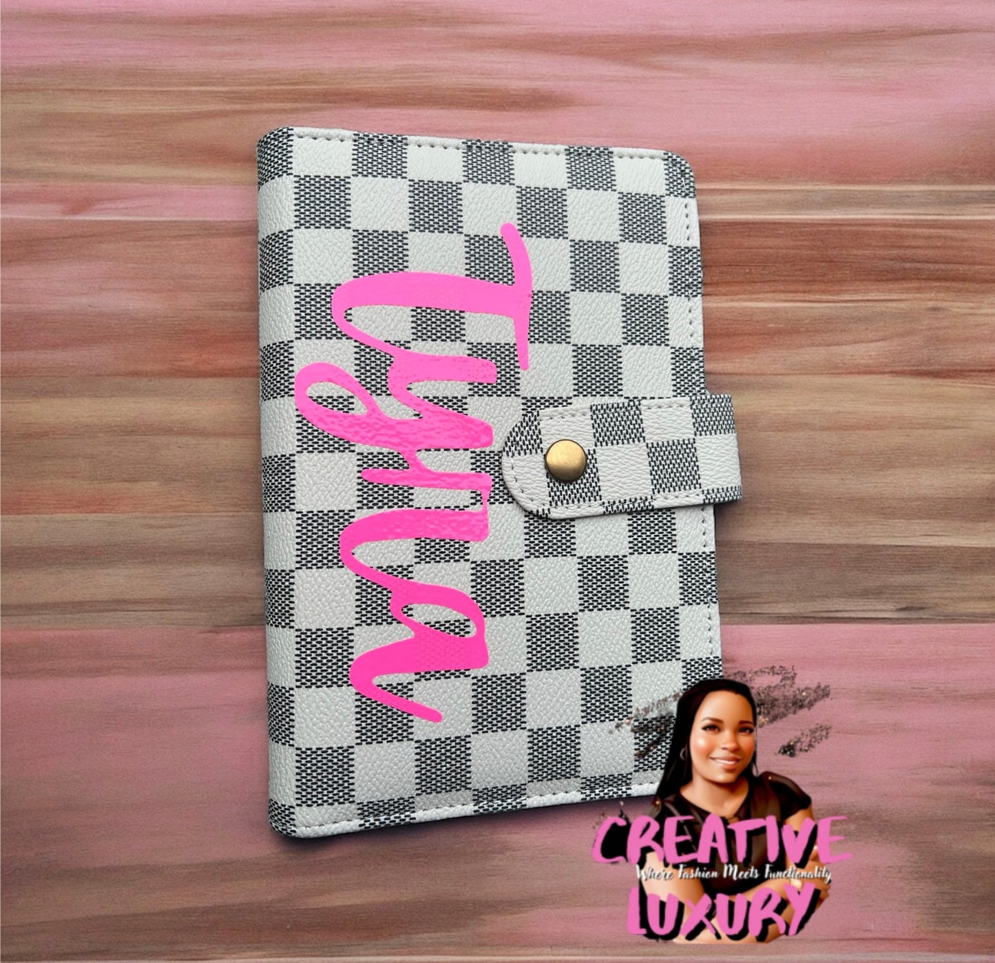 Luxury Checkered A6 Cash Stuffing System | Customizable Binder with 6 Budget Sheets & 6 Custom Cash Envelopes