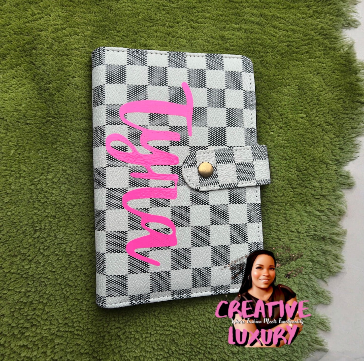 Luxury Checkered A6 Cash Stuffing System | Customizable Binder with 6 Budget Sheets & 6 Custom Cash Envelopes