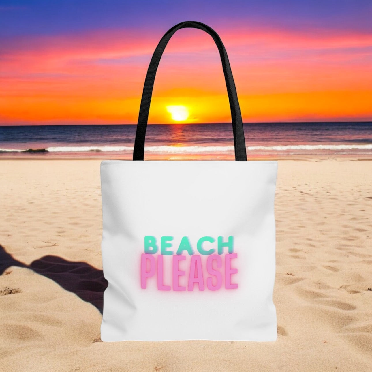 Bolsa de mano grande con la frase “Playa, por favor”