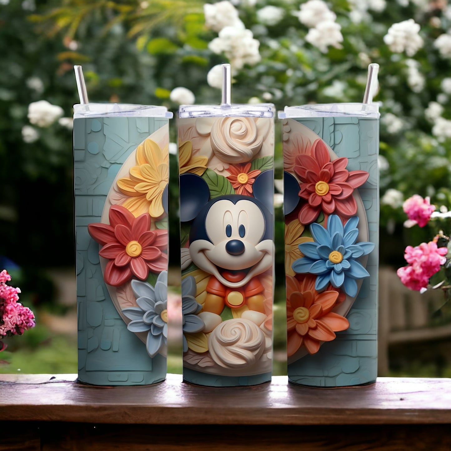 Vaso estrecho de 20 oz con diseño floral de Mickey Mouse