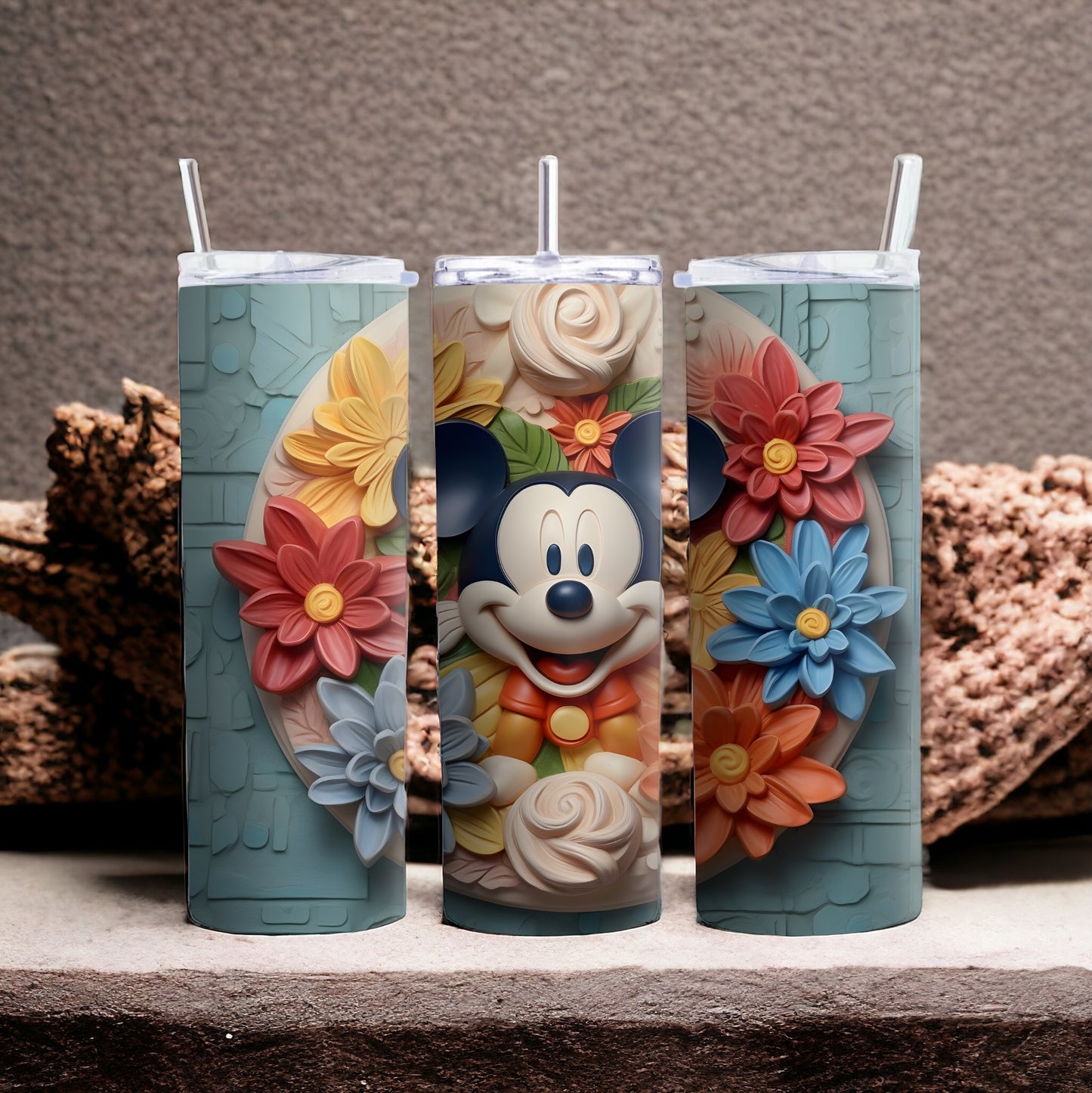 Floral Mickey Mouse 20 oz Skinny Tumbler