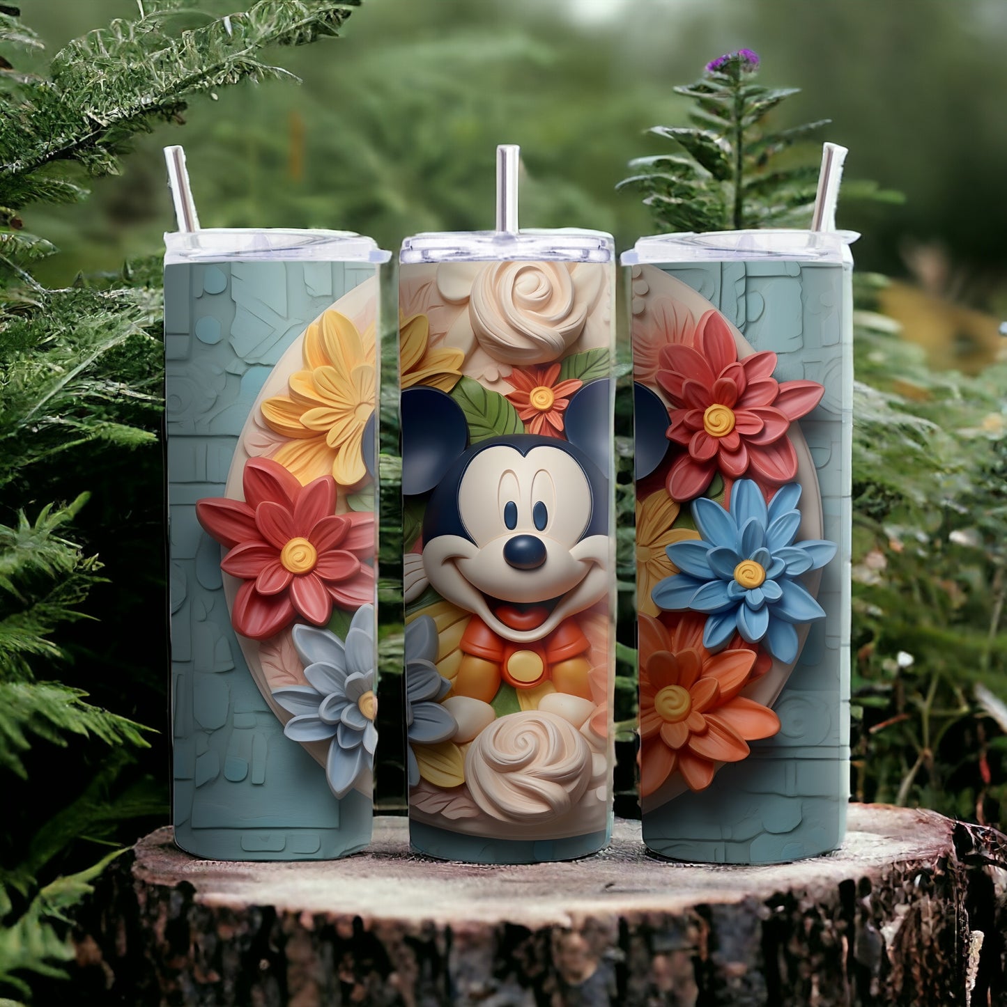 Vaso estrecho de 20 oz con diseño floral de Mickey Mouse