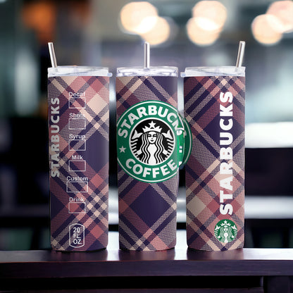 Rose Pink and Navy Blue Plaid Starbucks Tumbler PNG AD DIGITAL File