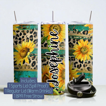 ✨ Personalized Sunflower Tumbler — Vibrant Blue • Includes 2 Lids ✨