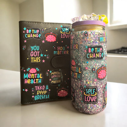 ✨ Affirmation Notebook + Glitter Snowglobe Tumbler Set ✨